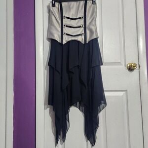 Vintage Jessica McClintock Silver & Black Corset Handkerchief Dress